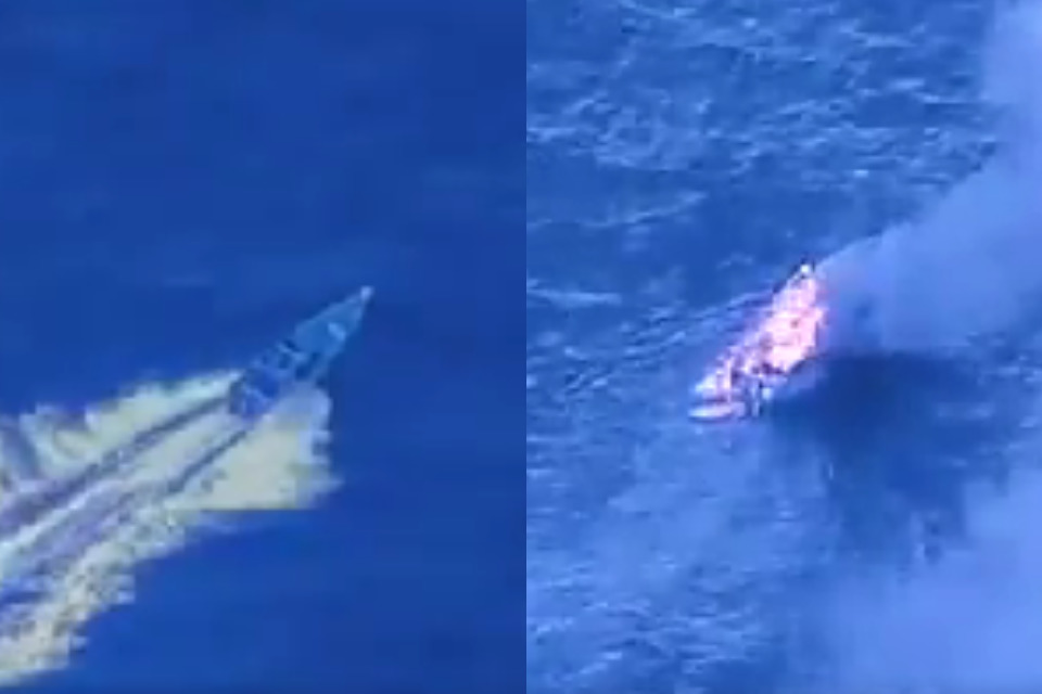 Secretário publicou um vídeo do ataque que mostra a explosão da embarcação/@petehegseth via Instagram