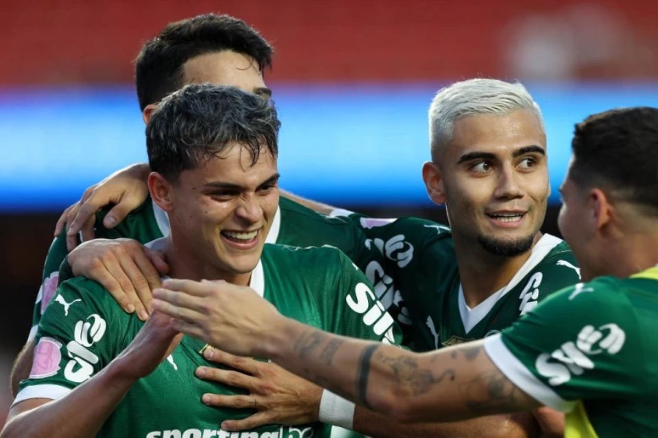 Jogadores do Palmeiras em comemoração de gol/Cesar Greco / Palmeiras