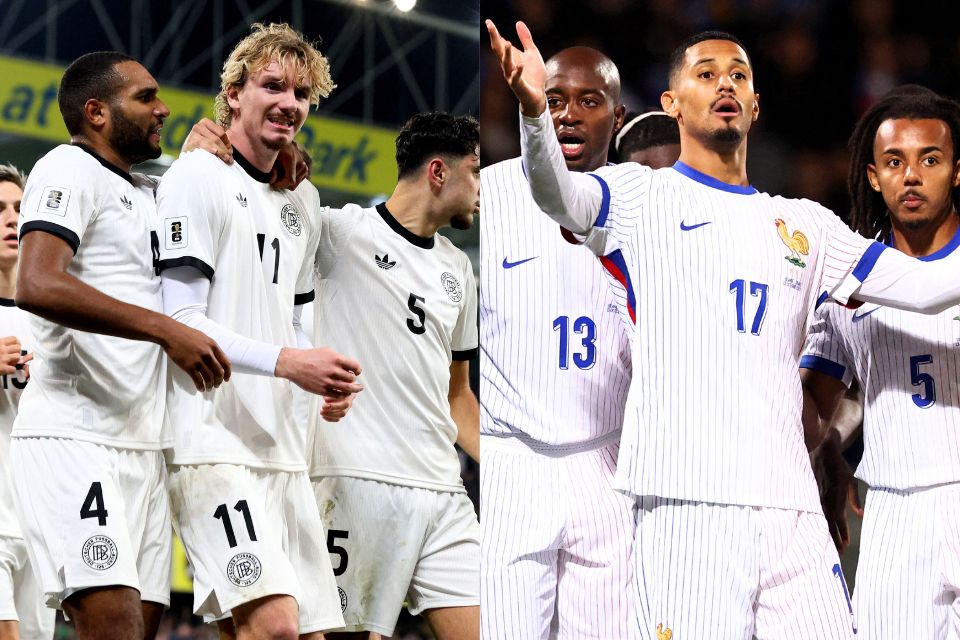 Seleções da Alemanha e França em partidas das Eliminatórias para a Copa do Mundo 2026 (PAUL FAITH e FRANCK FIFE / AFP) Seleções da Alemanha e França em partidas das Eliminatórias para a Copa do Mundo 2026/PAUL FAITH e FRANCK FIFE / AFP