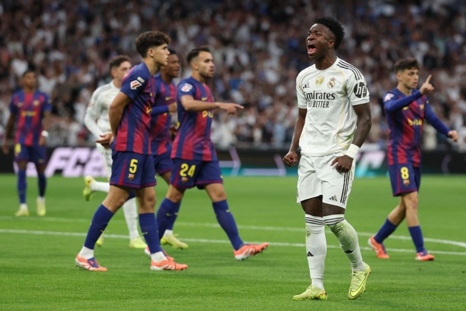 Vini Jr, do Real Madrid, contra o Barcelona (OSCAR DEL POZO / AFP) Vini Jr, do Real Madrid, contra o Barcelona/OSCAR DEL POZO / AFP