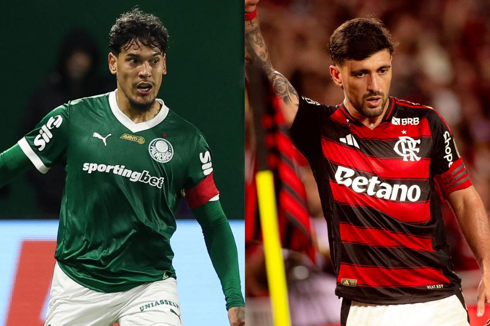 Gustavo Gómez, zagueiro do Palmeiras, e Arrascaeta, meio-campista do Flamengo (Cesar Greco/Palmeiras e Adriano Fontes/Flamengo) Gustavo Gómez, zagueiro do Palmeiras, e Arrascaeta, meio-campista do Flamengo/Cesar Greco/Palmeiras e Adriano Fontes/Flamengo