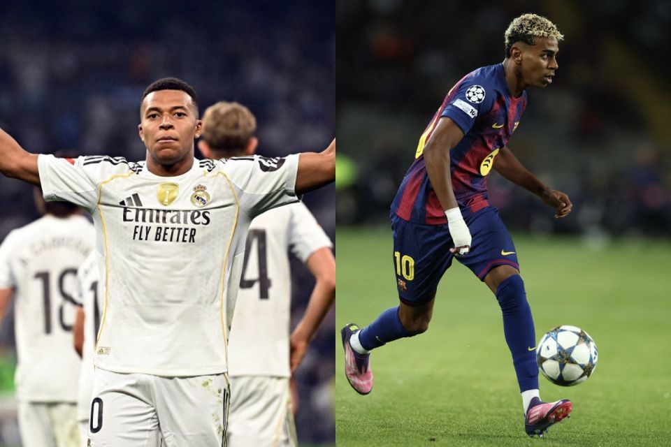 Kylian Mbappé, atacante do Real Madrid, e Lamine Yamal, atacante do Barcelona/Javier SORIANO e JOSEP LAGO / AFP