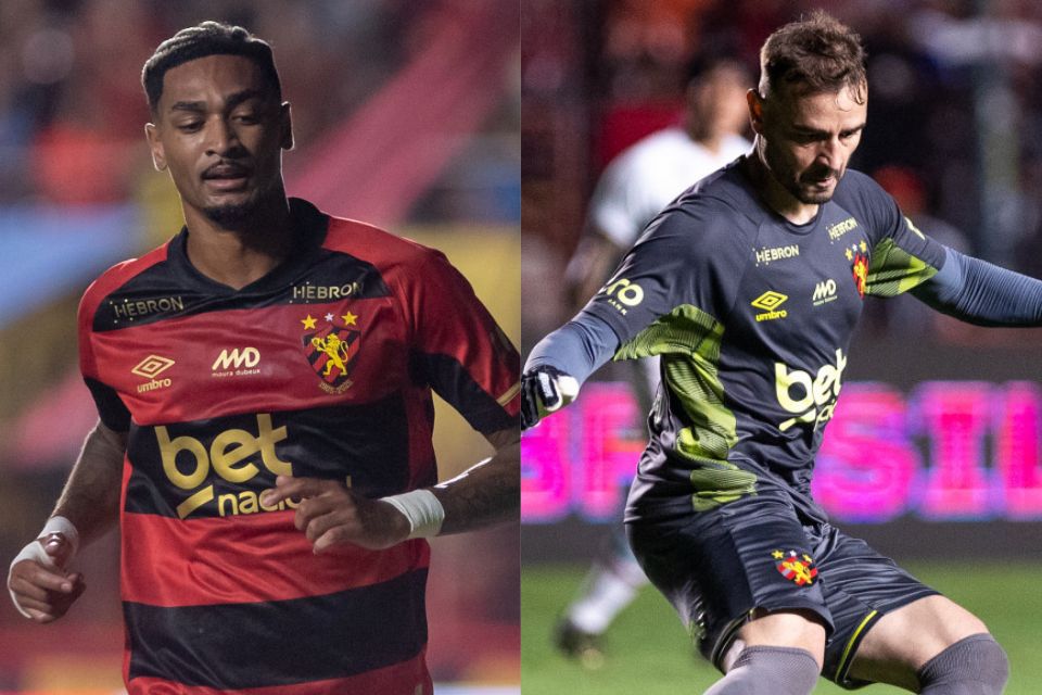 Atacante Derik Lacerda e o goleiro Gabriel Vasconcelos, jogadores do Sport/Rafael Vieira