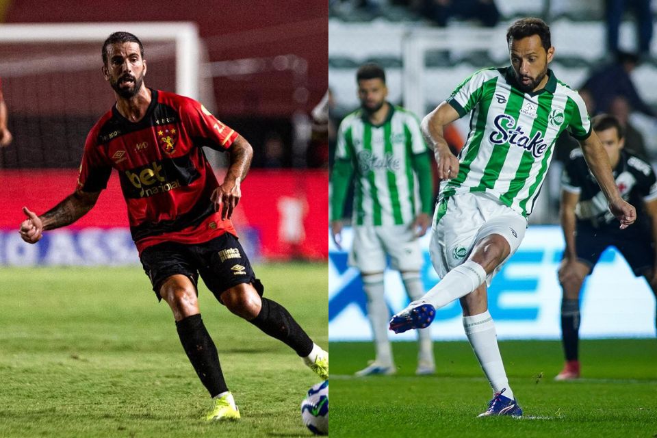 Sérgio Oliveira, volante do Sport, e Nenê, meio-campista do Juventude/Rafael Viera/DP Foto e Fernando Alves/ECJ