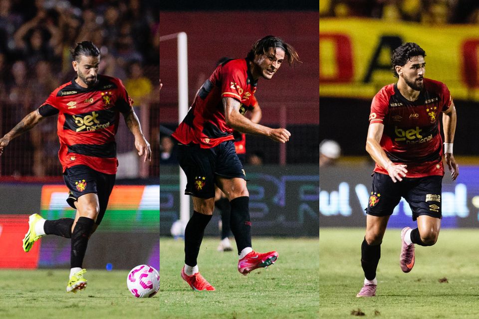 O volante Sérgio Oliveira, o centroavante Gonçalo Paciência e o zagueiro João Silva, jogadores portugueses do Sport/Paulo Paiva/Sport Recife