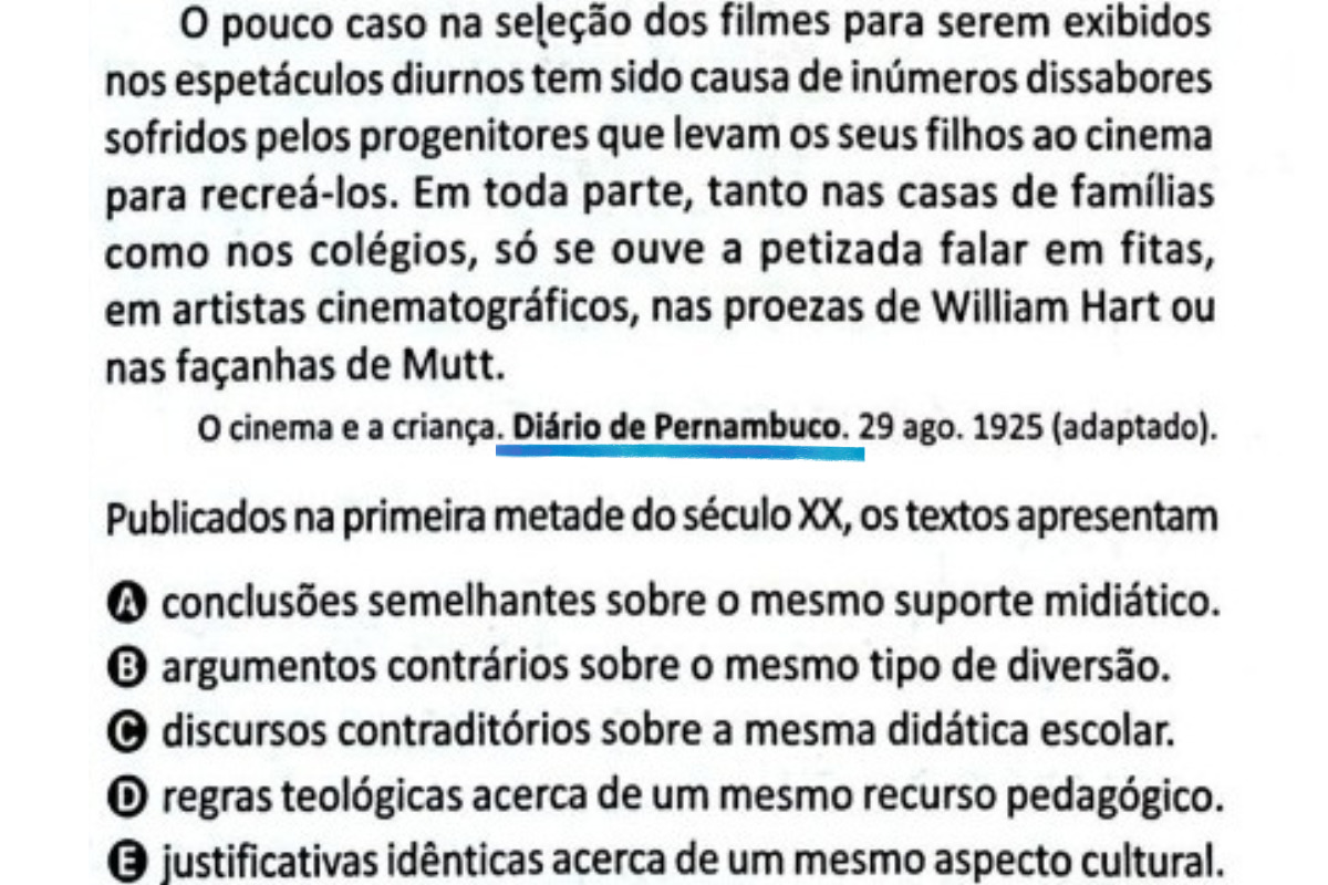 Questão do Enem citou o Diario de Pernambuco/Reprodução/Enem 2025