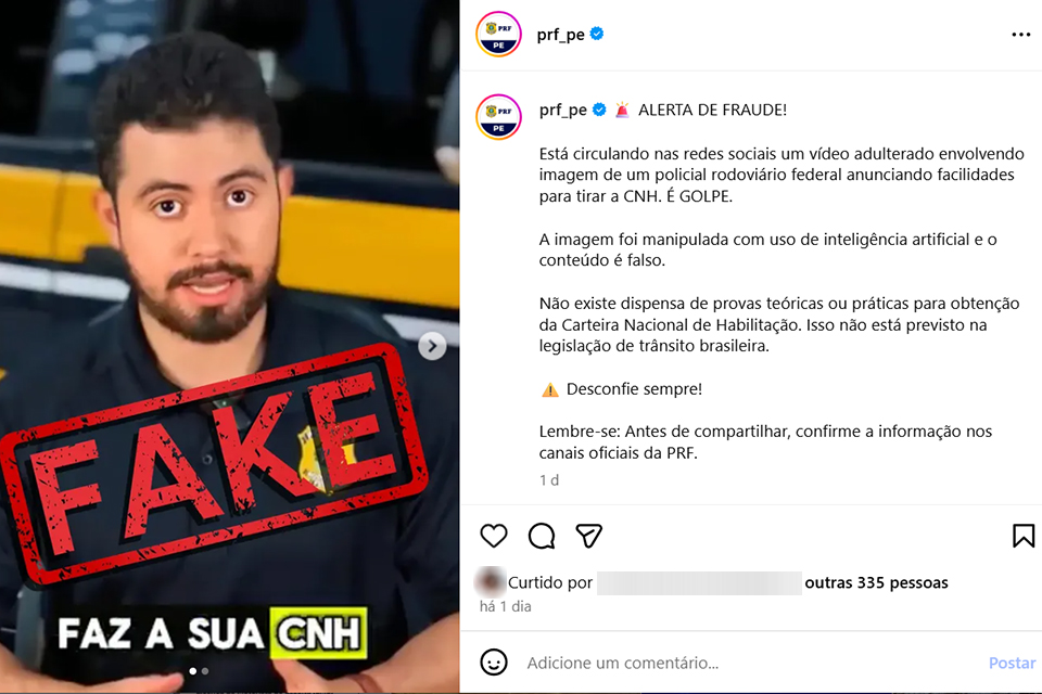 Falso policial rodoviário em vídeo manipulado por IA vende CNH por R$ 2 mil/REPRODUÇÃO/REDE SOCIAL