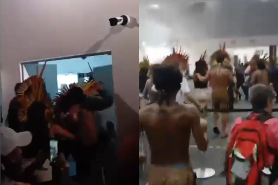 A invasão durou alguns minutos. Após a expulsão dos manifestantes, seguranças fecharam a Zona Azul e pediram que os participantes credenciados da COP que estivessem na área deixassem o local/Reprodução/X/Eixo Político