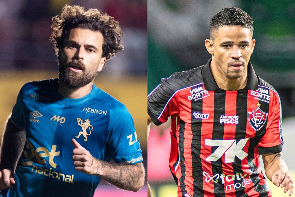 Lucas Lima, meio-campista do Sport, e Erick, atacante do Vitória/Rafael Vieira/DP Foto e Victor Ferreira/EC Vitória