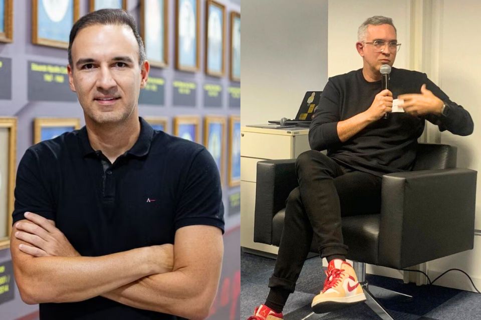 Matheus Souto Maior, do grupo Leões Pela Mudança, e Paulo Bivar, filho de Milton Bivar, ex-presidente do Sport/Divulgação e Reprodução/Redes Sociais