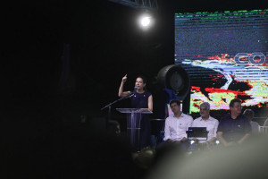 Raquel Lyra durante evento de inauguração da Barragem Panelas II
