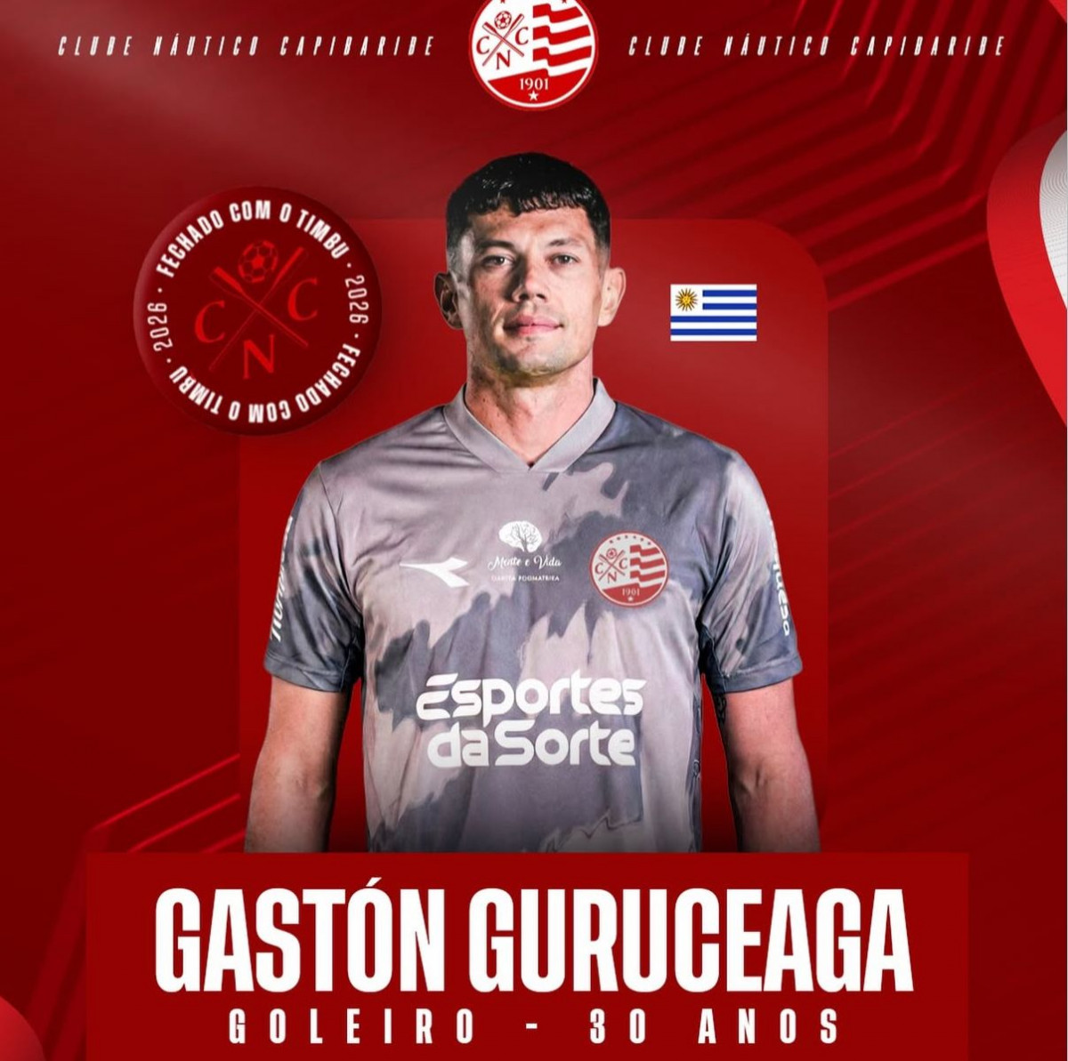 Gaston Guruceaga, novo goleiro do N&aacute;utico (Divulga&ccedil;&atilde;o/ N&aacute;utico)