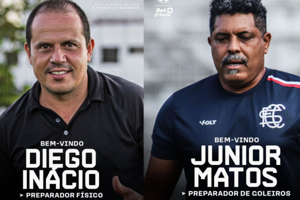 Diego In&aacute;cio e J&uacute;nior Matos, novo preparador fis&iacute;co e auxiliar de prepara&ccedil;&atilde;o de goleiros do Santa Cruz