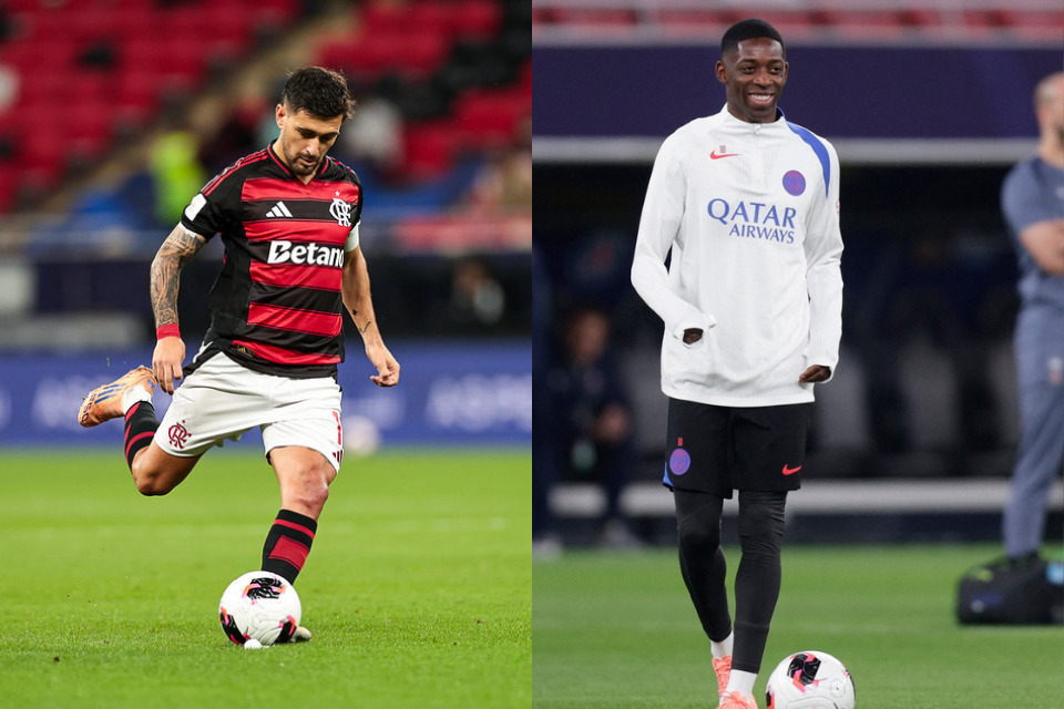 Giorgian de Arrascaeta, meia do Flamengo e Ousmane Dembélé, atacante do PSG/Gilvan de Souza/ Flamengo e KARIM JAAFAR / AFP
