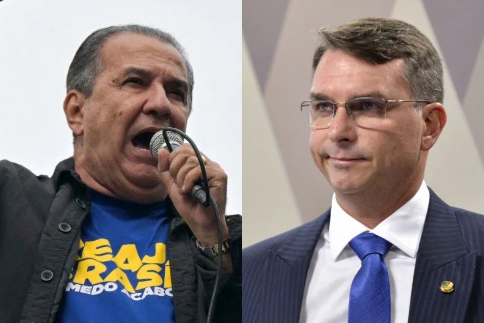 Silas Malafaia (à esq.) e Flávio Bolsonaro (à dir.)/Nelson Almeida/AFP e Alessandro Dantas/PT no Senado