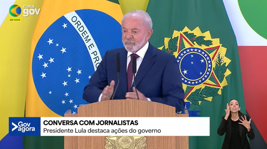Lula faz balanço do terceiro ano de governo para a imprensa em Brasília./Reprodução de Vídeo/Canal Gov