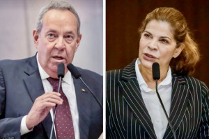 Presidente da Alepe, &Aacute;lvaro Porto e a l&iacute;der do governo, deputada Socorro Pimentel (UB)