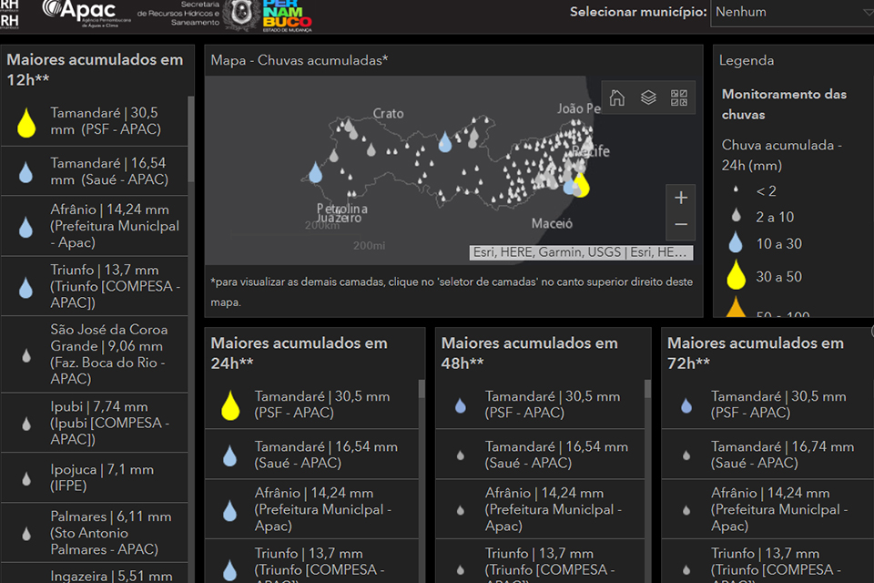 Tamandaré apresentou maior acúmulo de águas nas últimas 12h/REPRODUÇÃO/APAC