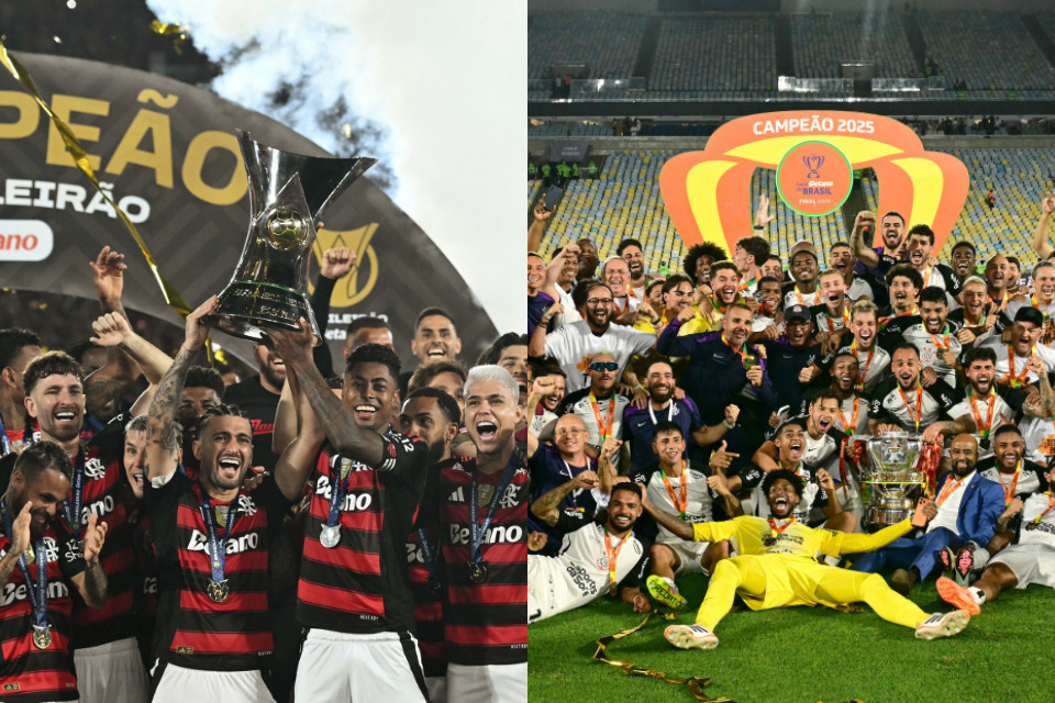 Flamengo e Corinthians foram campe&otilde;es de competi&ccedil;&otilde;es nacionais em 2025/ Mauro Pimnetel/AFP e Pablo Porciuncula/AFP