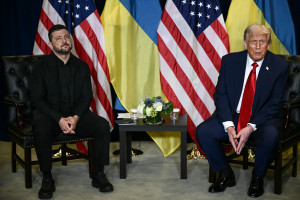 Presidente dos EUA, Donald Trump e o presidente da Ucr&acirc;nia, Volodymyr Zelensky