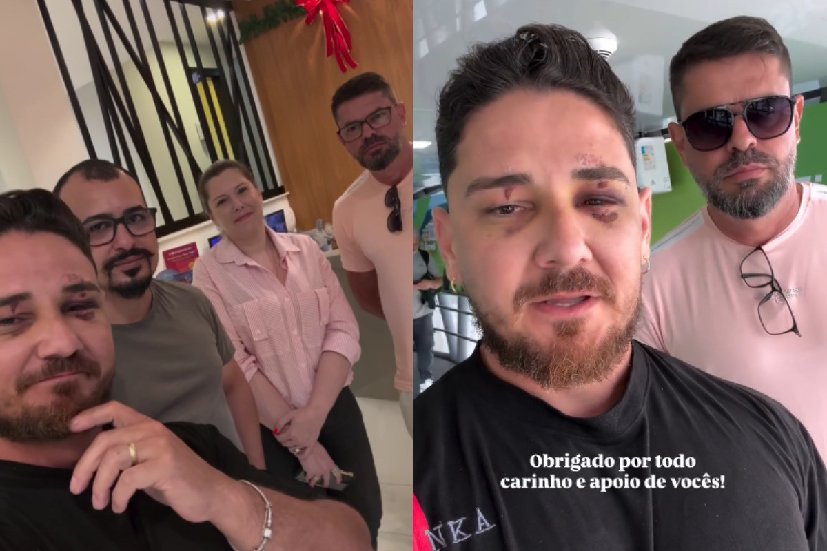O casal Johnny Andrade e Cleiton Zanatta ao lado de representantes da Associação dos Bares e Restaurantes de Balneário Camboriú (Fotos: Reprodução/Redes Sociais)