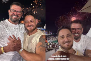 Johnny Andrade e Cleiton Zanatta aproveitaram o r&eacute;veillon na cidade de Balne&aacute;rio Cambori&uacute;, em Santa Catarina