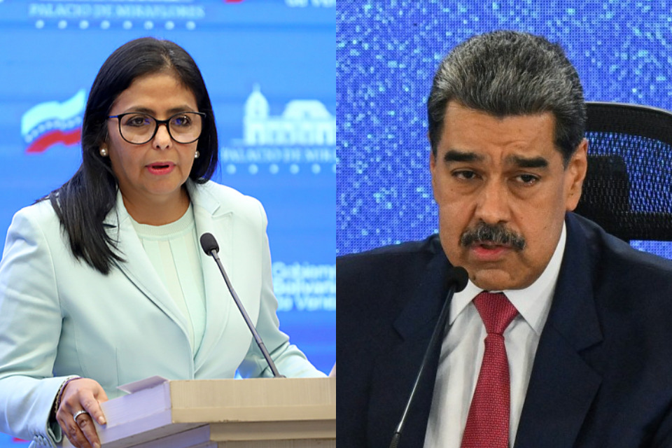 A vice-presidente Delcy Rodríguez é a primeira na linha de sucessão do poder na Venezuela./Prensa Presidencial e AFP.