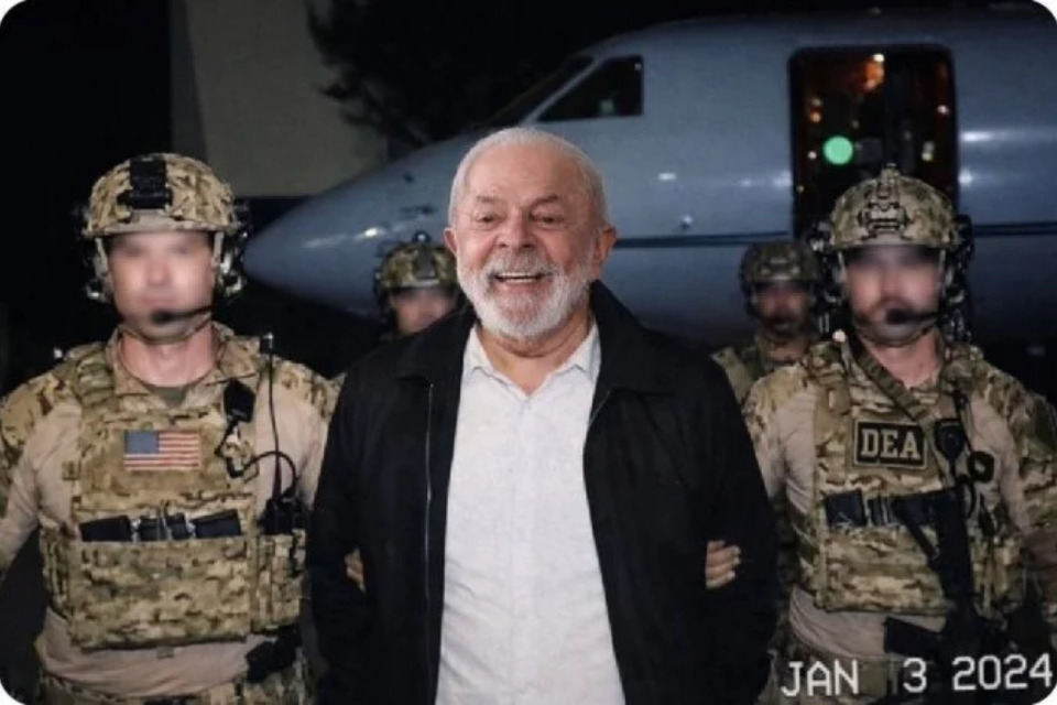 Meme retrata a prisão de Lula por agentes americanos, sugerindo que o presidente brasileiro possa ter o mesmo destino de Nicolás Maduro/Reprodução/X