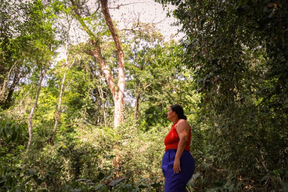 Fabiana contemplando quintal da casa da filha, que dá para uma floresta/Crysli Viana/DP Foto
