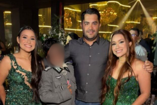 Em uma festa de formatura em Mossoró, no Rio Grande do Norte, que aconteceu no último sábado (10), um dos convidados apareceu usando uma farda do regime nazista alemão/Foto: Reprodução/Redes sociais