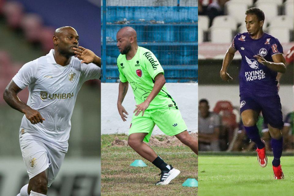 Vagner Love, do Retrô, Lelê, do Jaguar, e Memo, do Maguary/Rafael Melo / FPF, Divulgação / Jaguar e Rafael Vieira / DP Foto