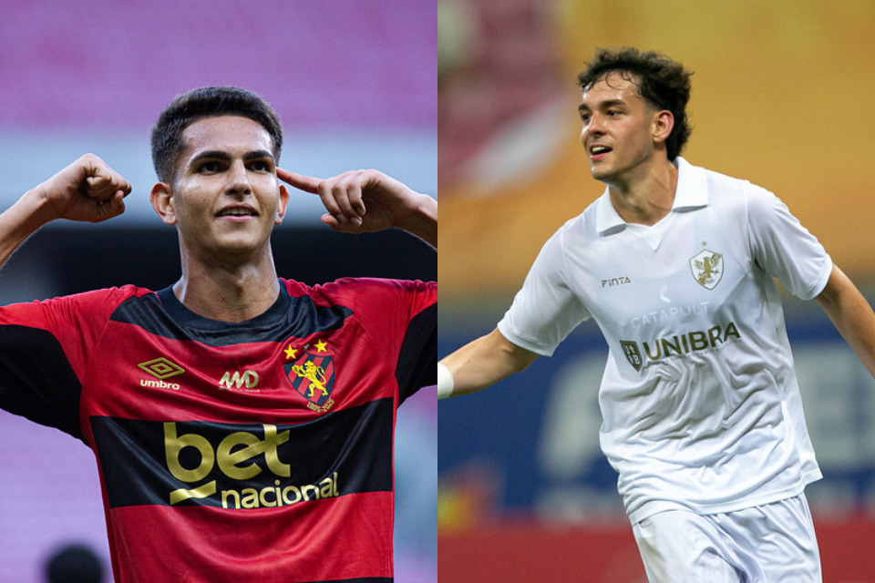 Felype Gabriel, zagueiro do Sport, e Diego Guerra, meia-atacante do Retrô/Divulgação/FPF e Rafael Melo/FPF