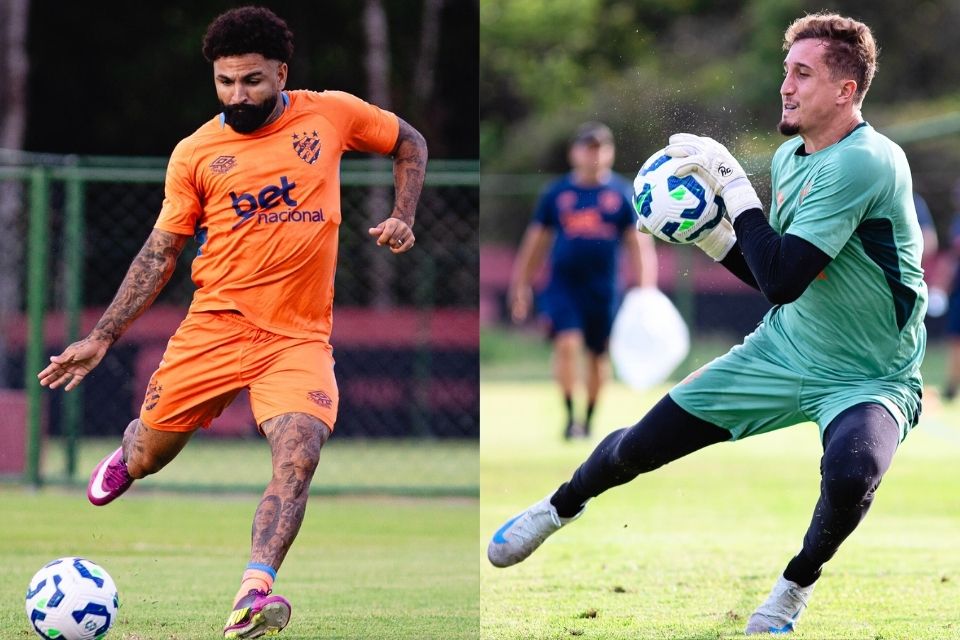 Atacante Romarinho e goleiro Thiago Couto durante treinamento do Sport no CT José de Andrade Médicis, em Paratibe/Paulo Paiva/Sport Recife