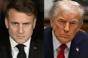 Emmanuel Macron, presidente da Fran&ccedil;a, e Donald Trump, presidente dos Estados Unidos