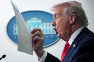 Presidente dos EUA, Donald Trump, durante entrevista coletiva