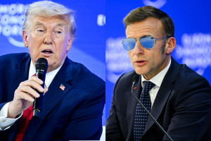 O presidente americano, Donald Trump e o presidente franc&ecirc;s, Emmanuel Macron