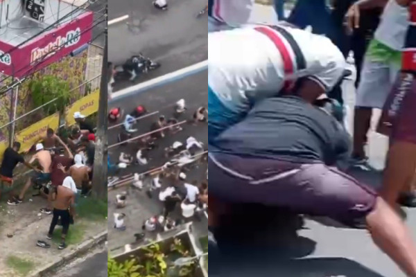 À direita, o confronto entre torcidas organizadas em 2025; à esquerda, conflito em 2026