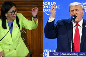 Presidente interina da Venezuela, Delcy Rodr&iacute;guez, e presidente dos Estados Unidos, Donald Trump