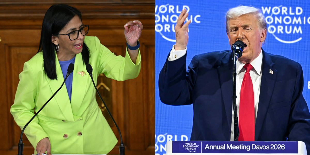 Presidente interina da Venezuela, Delcy Rodríguez, e presidente dos Estados Unidos, Donald Trump/ AFP