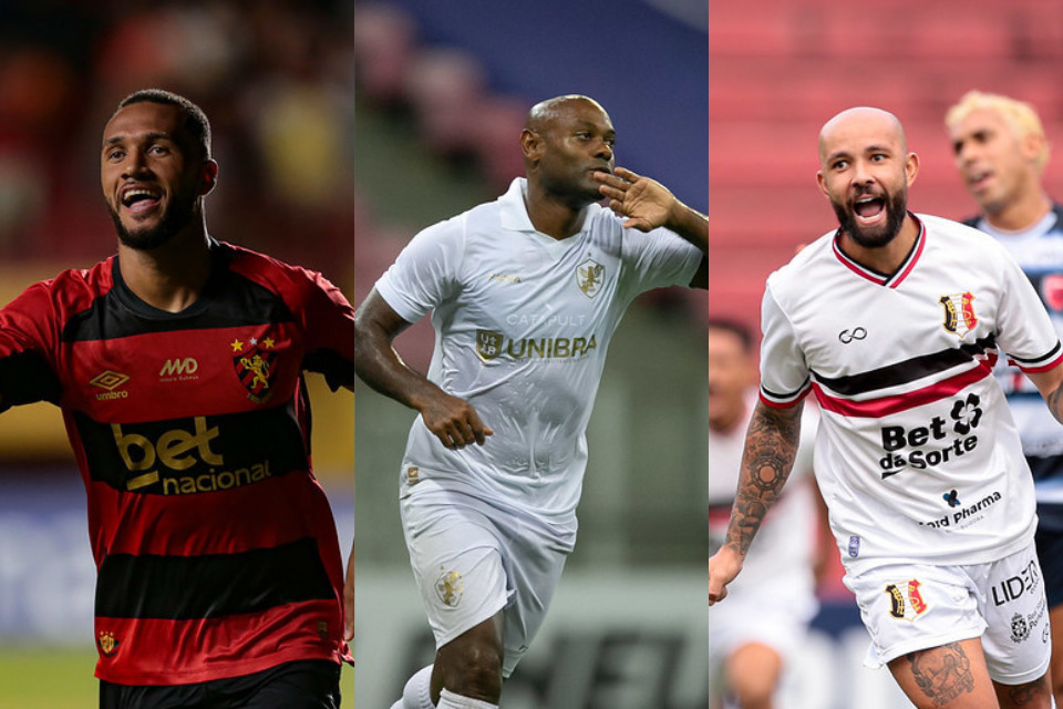 Gustavo Coutinho (Sport), Vagner Love (Retrô) e Patrick Allan (Santa Cruz)/Rafael Melo/ FPF