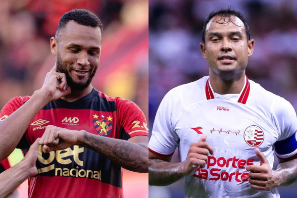 Gustavo Coutinho, centroavante do Sport, e Vin&iacute;cius, atacante do N&aacute;utico