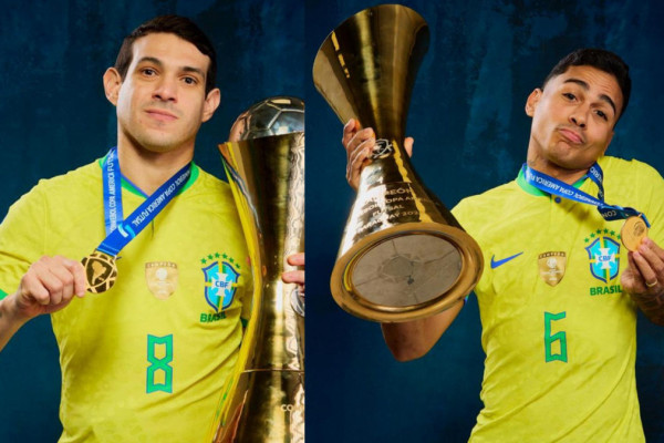 Richard e Cl&eacute;ber Andr&eacute;, pernambucanos da Sele&ccedil;&atilde;o Brasileira de Futsal