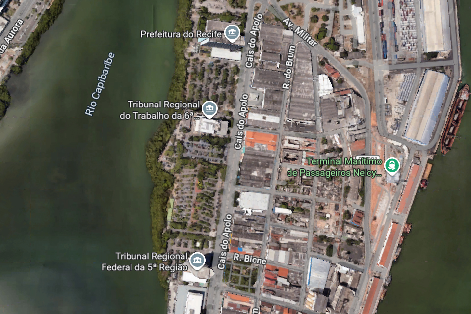 Estacionamentos da PCR, do TRF5 e do TRF6 poderão ser utilizados pelos foliões entre dias 12 e 17 de fevereiro/REPRODUÇÃO/GOOGLE MAPS