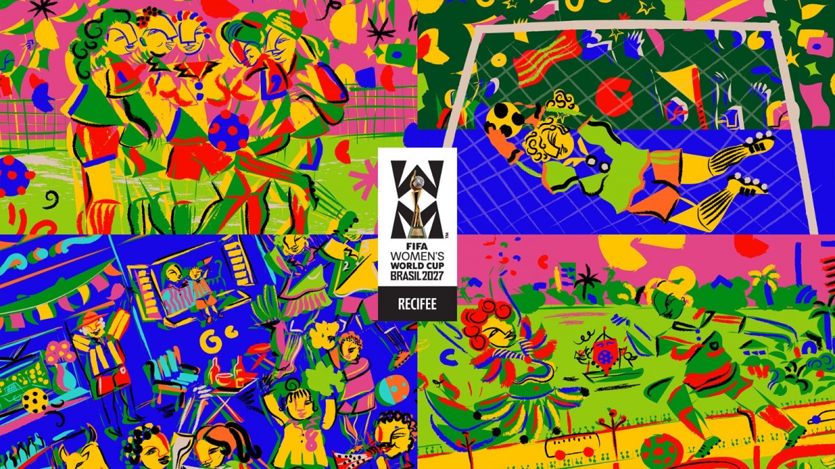 Ilustração oficial da FIFA para Recife como cidade-sede da Copa do Mundo Feminina de 2027, criada pela artista pernambucana Bella Galvão/Divulgação