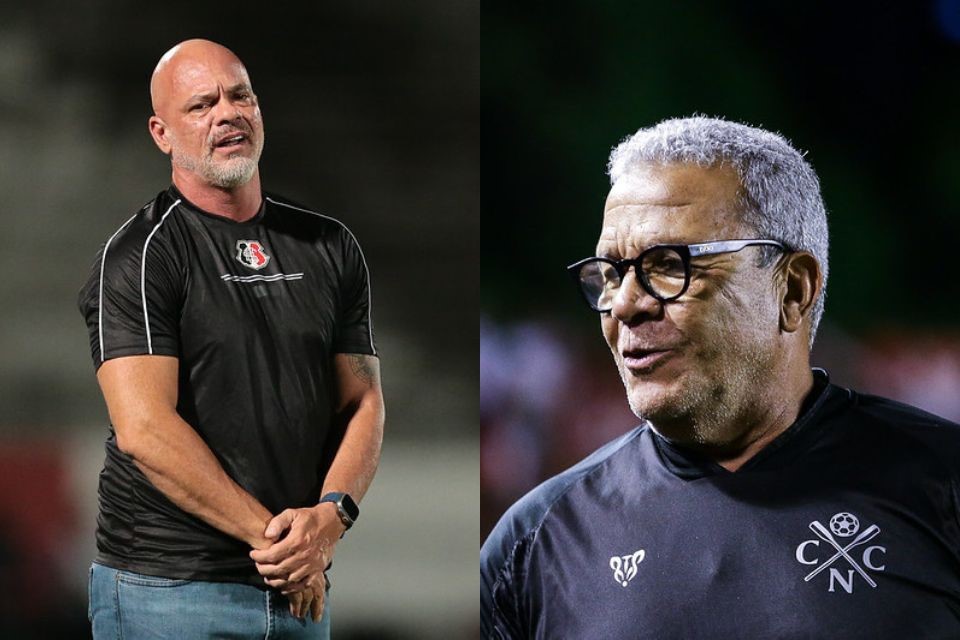 Fábio Cortez, técnico do Santa Cruz, e Hélio dos Anjos, técnico do Náutico/Rafael Melo/FPF e Rafael Vieira/CNC