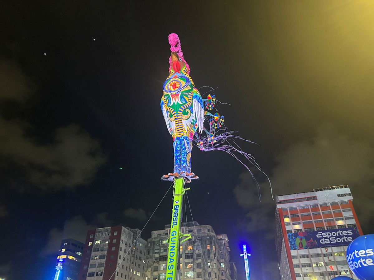 Galo Gigante foi erguido na noite desta quarta-feira (11) (Crysli Viana/DP Foto)