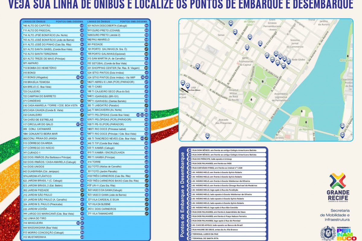 Além dessas novas paradas, os foliões poderão embarcar e desembarcar nos terminais Largo da Paz e Santa Rita.
 (Foto: Divulgação / CTM)