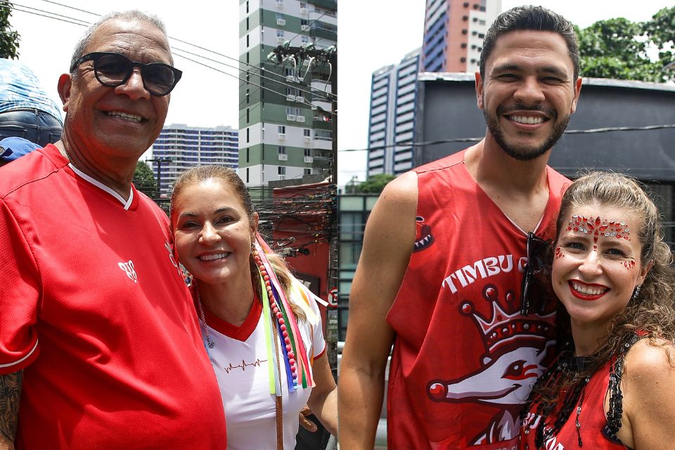 Os técnicos do Náutico, Hélio e Guilherme dos Anjos, estiveram presentes no Bloco Timbu Coroado 2026/Rafael Vieira/CNC