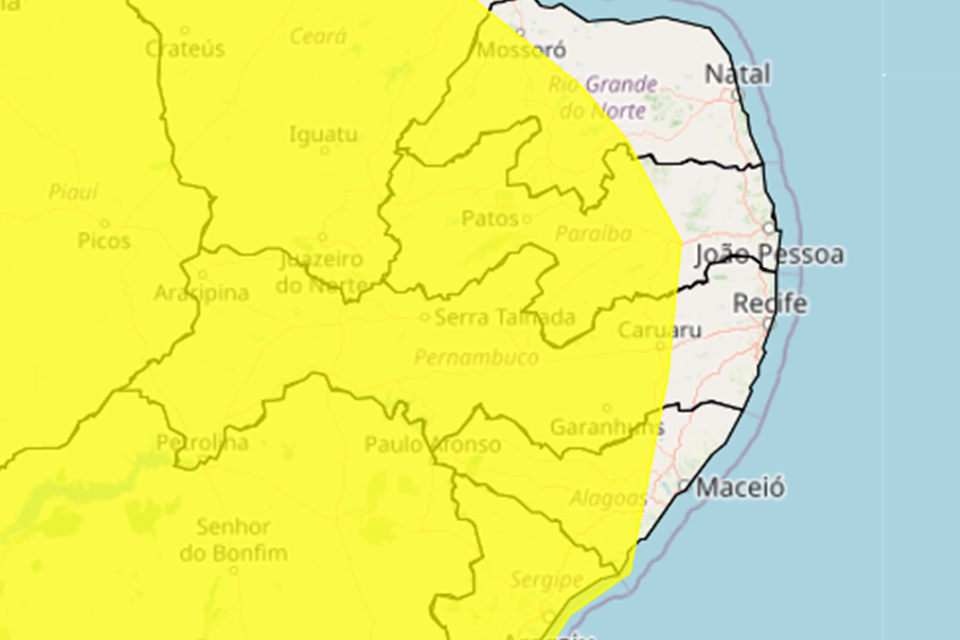 Previsão do Inmet para chuva intensa na Sertão e Agreste/REPRODUÇÃO/SITE DO INMET