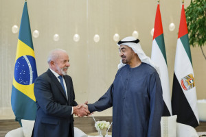 Presidente da Republica Luiz Inacio Lula da Silva durante reuni&atilde;o de trabalho com o Presidente dos Emirados &Aacute;rabes Unidos, Xeique Mohammed bin Zayed Al Nahyan